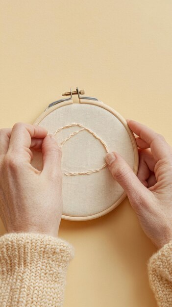 Руки с иглой и пяльцами